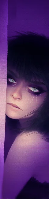 Free purple bookmark featuring a sad girl in purple